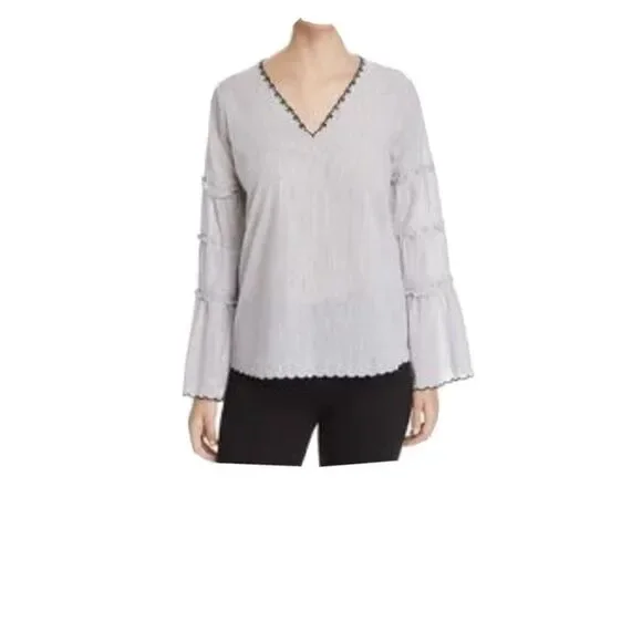 KOBI HALPERIN Tricia Woman’s Pinstripe Ruffle Sleeves Blouse Size Small - Picture 6 of 7